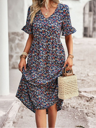 Aasalill | Boho Blomsterprint Midikjole