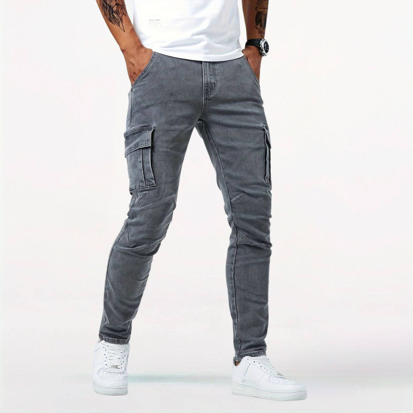 Aron™ - Stretch Cargo Jeansbukser i Denim