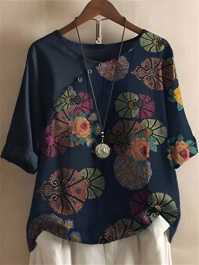 Gudbjørg | Kortermet Bluse med Blomsterprint