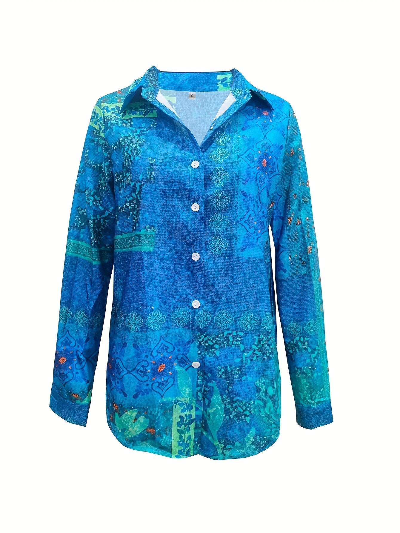 Margit | Skjortebluse med kunstnerisk blåmønster